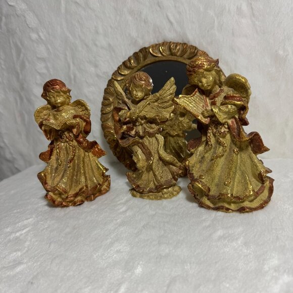 Angel Figurine Trio & Ornate Mirror Set Art Nouveau - Picture 6 of 6